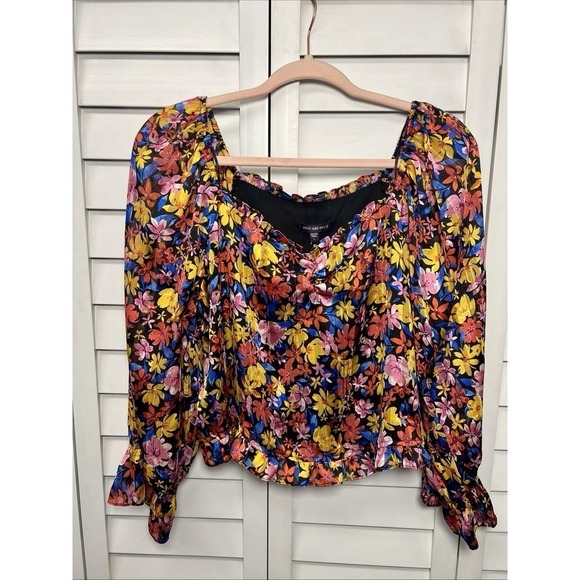 Skies Are Blue Tops - Skies Are Blue Floral Balloon Sleeve Ruffle Top Women's Size Large NWT